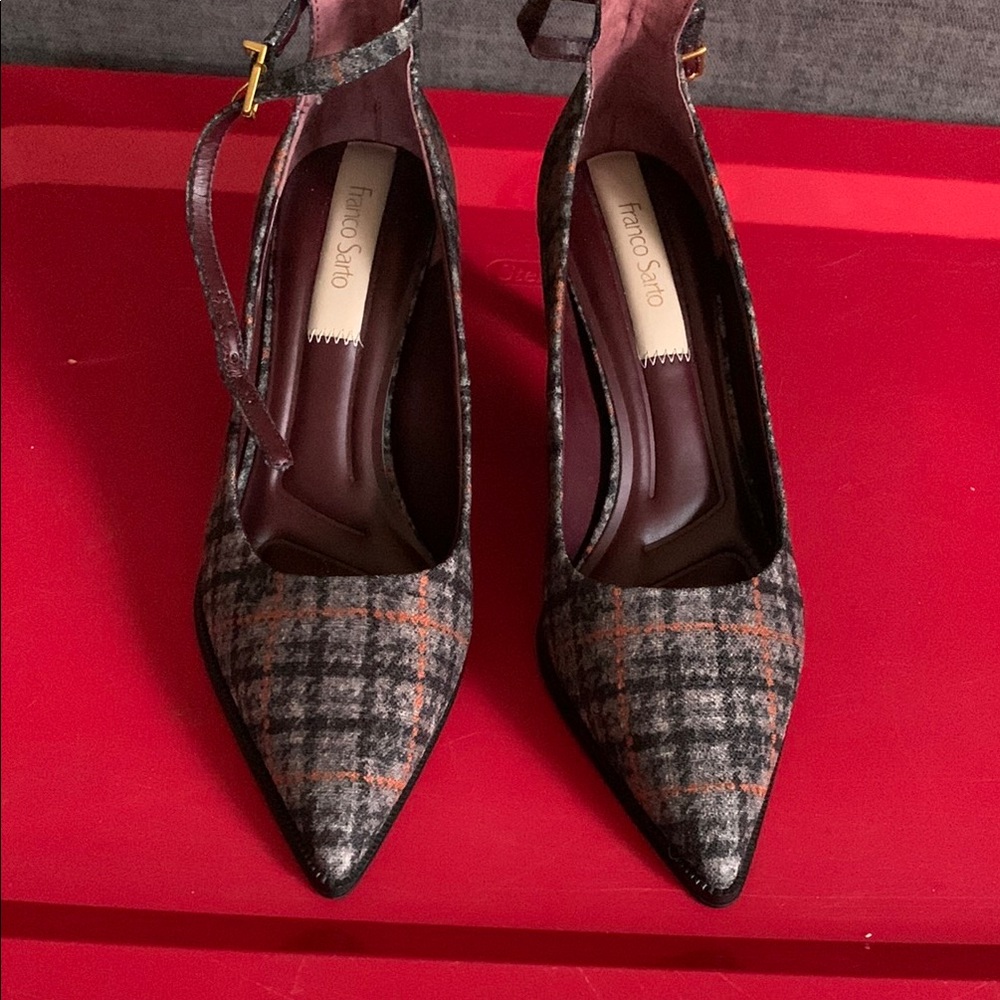 Franco Sarto Women's Plaid Heels - Black and Orange